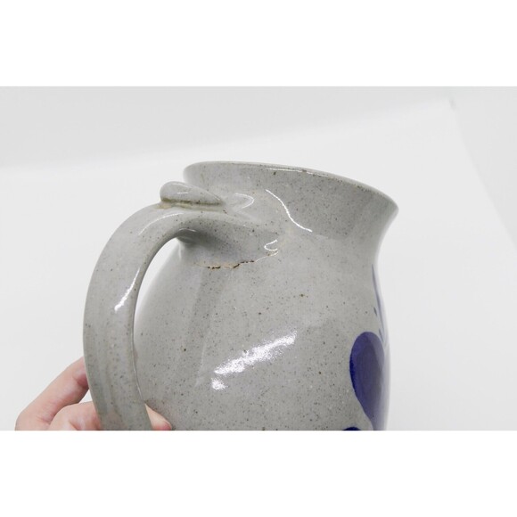 Vintage 1983 Handmade Pitcher Stoneware Pottery Heart Vase Country Folk Art - Picture 7 of 9